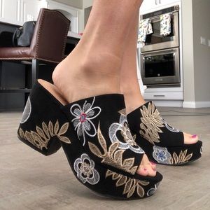 Coconuts by Matisse Slip-On Black Floral Wedges